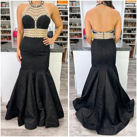 Rachel Allan Black Jacquard Formal Pageant Gown $1198